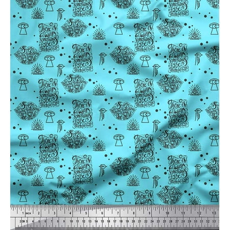 Soimoi Blue Georgette Viscose Fabric Saying Nothing Sometimes Says The Most Quotes Fabric Prints By Yard 42 Inch Wide