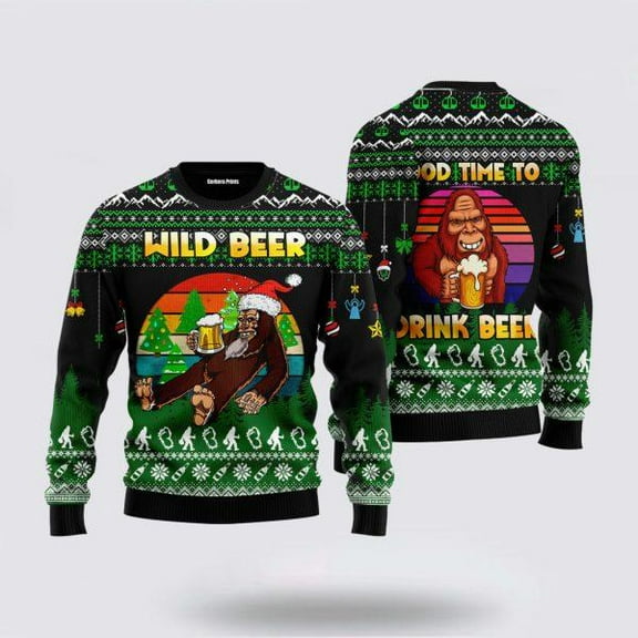 Bigfoot Beer Christmas Ugly Sweater Perfect Time to Enjoy Beer – Gifts For Bigfoot Lovers