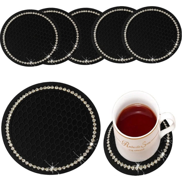 Drink Coasters Set of 6, Silicone Bling Coasters for Drinks, Cup Coaster for Drinks Deep Grooved Absorbent Coaster Protect Furniture from Damage Large