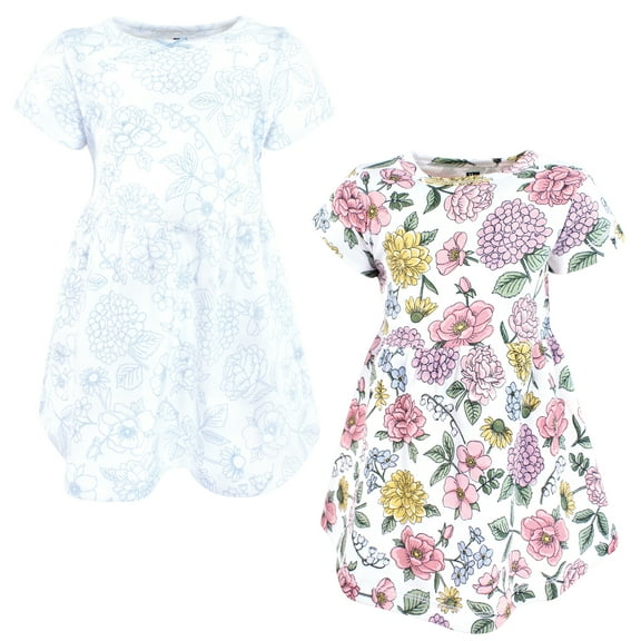 Hudson Baby Infant and Toddler Girls Cotton Dresses, Vintage Blossom, 0-3 Months