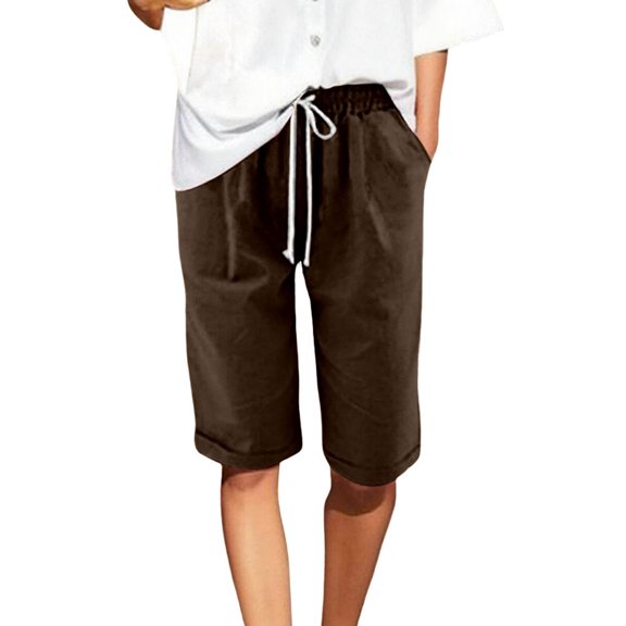 Shorts for Women Lounge Casual Shorts Elastic Waist Knee Length Shorts Loose Fit Summer Bermuda Shorts with Pockets