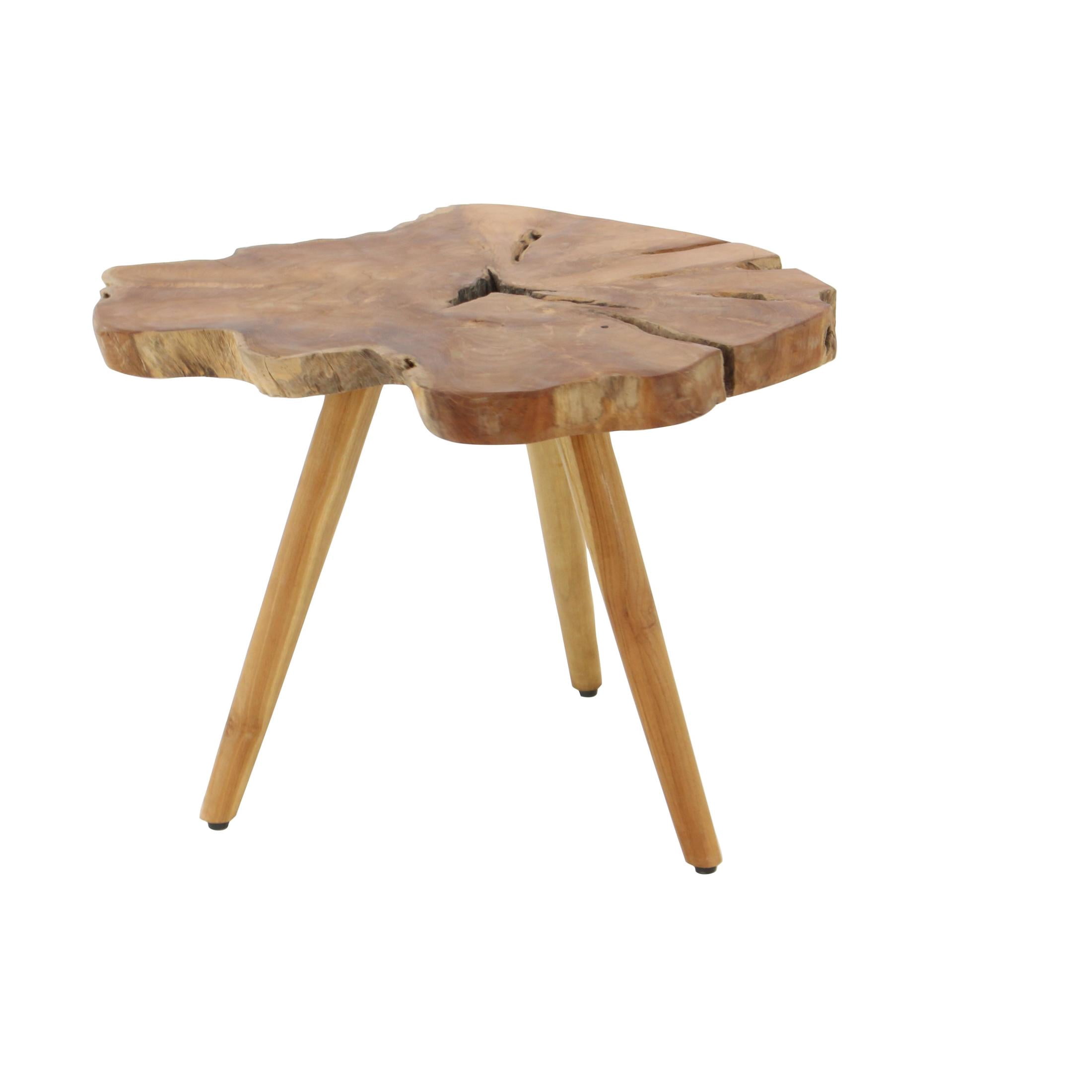 DecMode 27" x 20" Brown Teak Wood Handmade Live Edge Accent Table with Tripod Legs, 1-Piece
