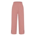 thumbnail image 4 of Summer Pants for Women Solid Straight Solid Elastic Pants Long Linen Waist Cotton Casual Slit Trouser Legs Pants Womens Pants Casual & Wide Leg, 4 of 4