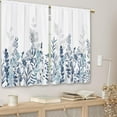 thumbnail image 3 of Navy Blue Flower Kitchen Curtains Watercolor Floral Botanical Small Short Cafe Window Curtains Teal and White Plant Rod Pocket Bathroom Drapes Treatment Tier Curtains 2 Panels (27.5x36 Inch), 3 of 6