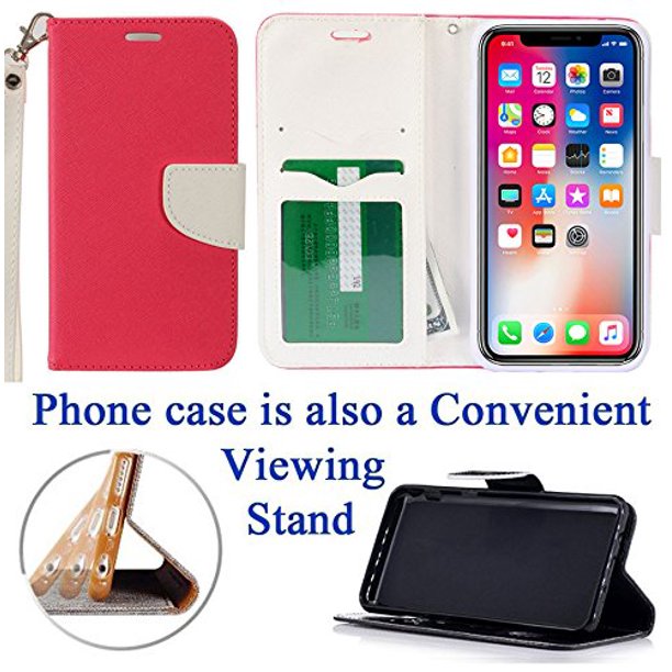 For 5 8 Apple Iphone 10 X Case Iphonex Case Phone Case Hybrid 2 Tone Wallet Kick Stand Pouch Pocket Purse Grip Grained Screen Flip Cover Pink White Walmart Com Walmart Com