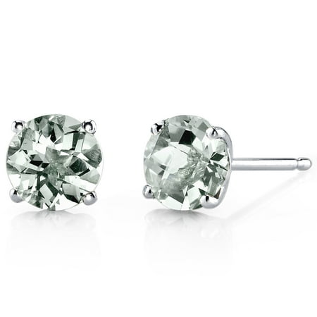 Peora 1.50 Ct T.G.W. Round-Cut Green Amethyst 14K White Gold Stud Earrings