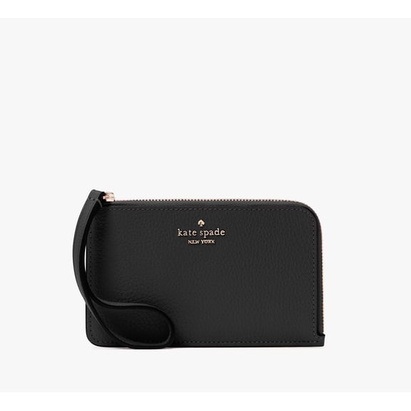 Kate Spade New York Women's Lucy Pebbled Leather Medium L-Zip Wristlet (Black)