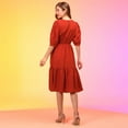 thumbnail image 3 of Globus Women Rust Puff Sleeve Crepe Fit & Flare Midi Dress, 3 of 5