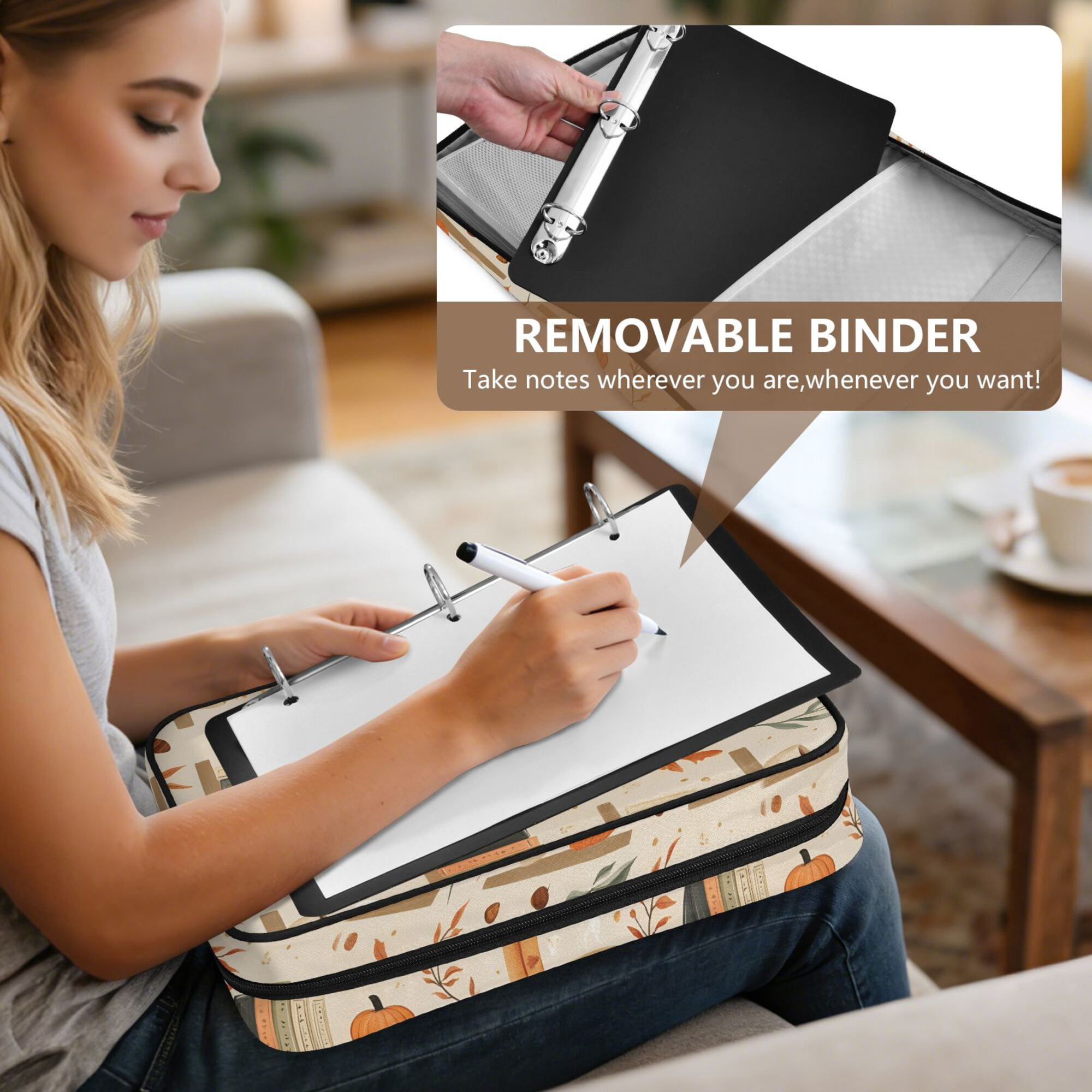 FORMRS Accordion File Folder A4 Size 7-Pocket Expanding Document Organizer Bag with 3 Ring Binder, Fall Book Shelf