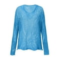 thumbnail image 3 of Mohiass Women's V Neck Sweater Long Sleeve,Hollow Out Knit Hoodies Crochet Top Beach Lightweight Blouse Blue L, 3 of 7