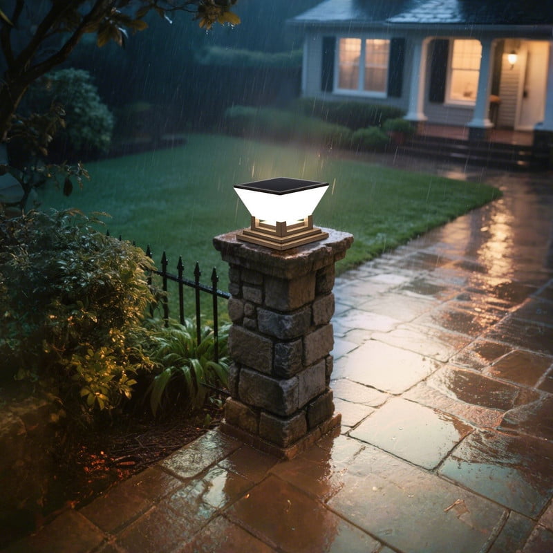 Solar Lights Outdoor, 4'' Post Light, IP65 Waterproof Pillar Light Fixture, Warm Light Fence Posts Cap Lantern Solar Powered for Garden Deck Patio Yard Porch Pathway Outdoor Lights