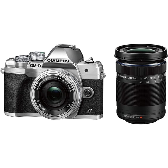Olympus OM-D E-M10 Mark IV Mirrorless Camera Silver with 14-42mm EZ Lens (Silver) & ED 40-150mm f/4-5.6 R Lens