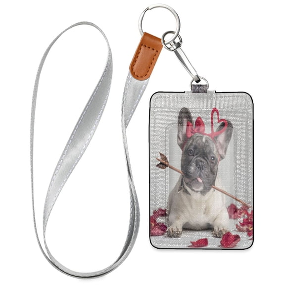 PU Leather Badge Holder ID Badge Holder with Lanyard for Cards & Credentials Dog with An Arrow in Mouth
