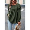 thumbnail image 2 of Solid Round Neck Ruffle Shoulder Crochet Detail Blouse for Women Olive Green X-Large, 2 of 5
