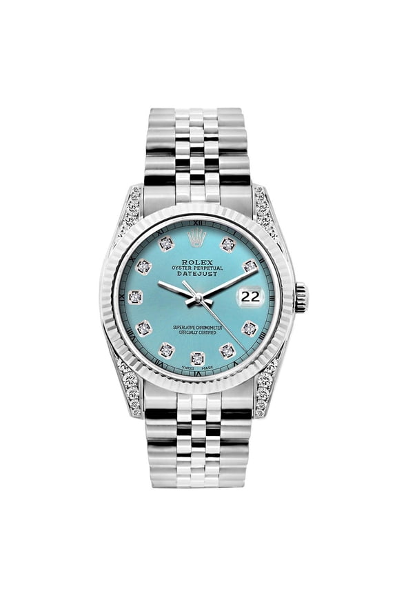 Pre-Owned Rolex Datejust 26MM 6916 Blue Diamond Dial Fluted Bezel Stainless Steel Jubilee Bracelet 1.2ct