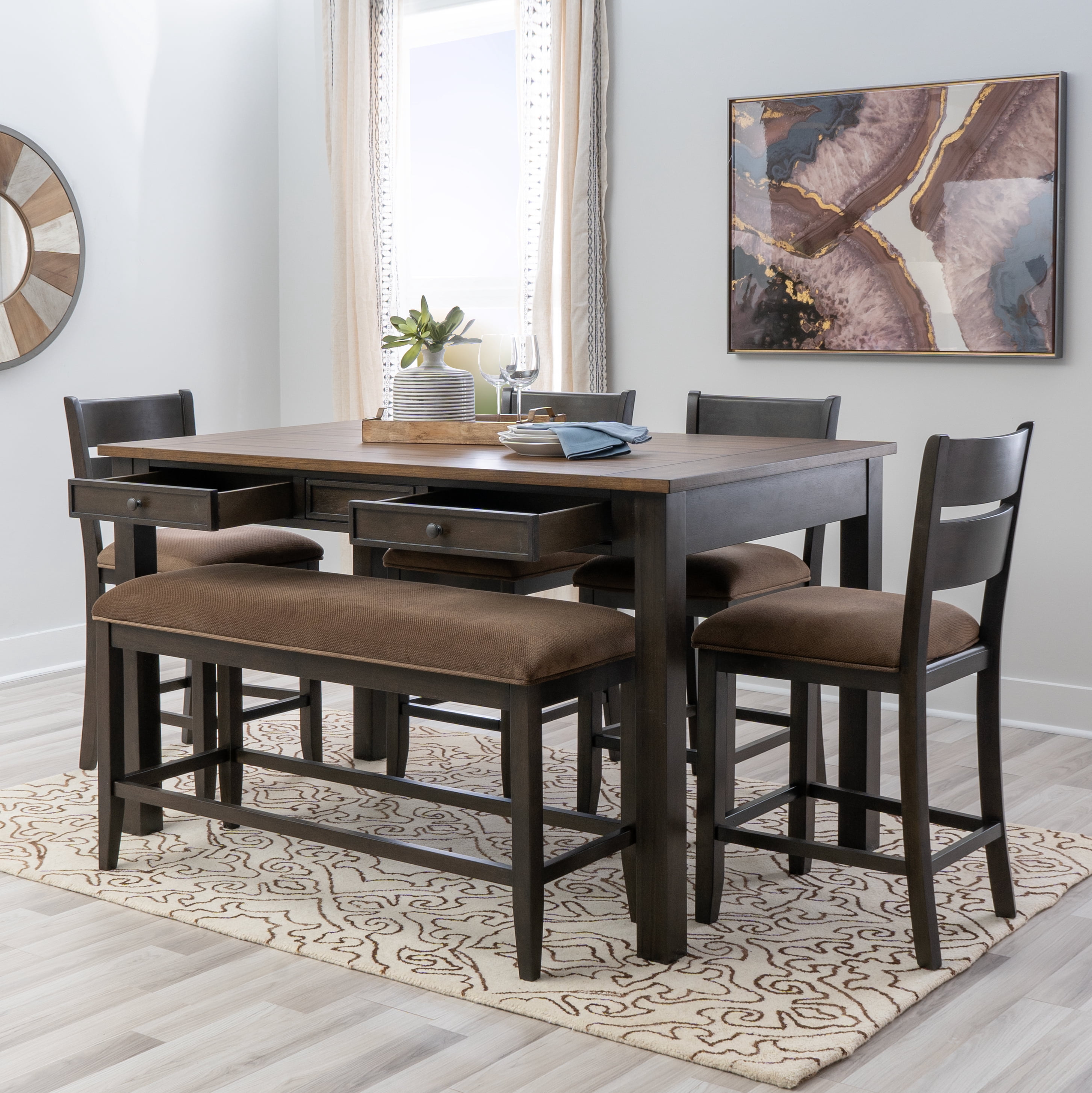 Powell McRae 6-Piece Counter Height Dining Set, Rustic Brown/Brown