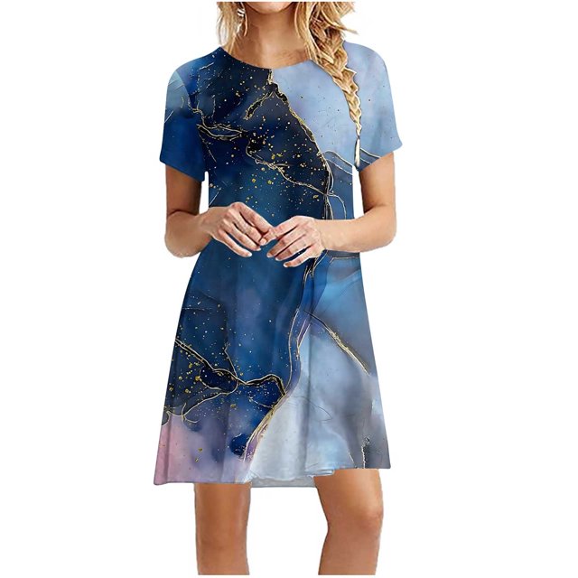 Fankiway Robe d'Été Imprimée pour Femmes, Jour de l'Indépendance, Décontractée, à Manches Courtes, Col Rond, Grande Taille, Printemps 6679