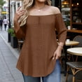 thumbnail image 2 of DDAPJ pyju Plus Size Off Shoulder Tops for Women Eyelet 3/4 Sleeve Solid Color Blouses Summer Trendy Curved Hem Tunic Top Coffee XXXXL, 2 of 7