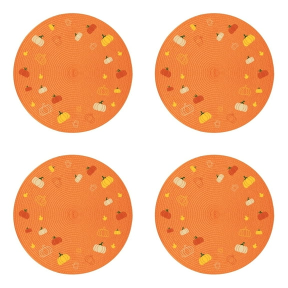 BVIEAKD Placemats Round Braided Woven Thanksgiving Pumpkin Washable Non-Slip Orange 4 Packfor Harvest Decor, Kitchen & Dining Room - Heat Resistant, Easy to Clean, Halloween & Christmas Friendly