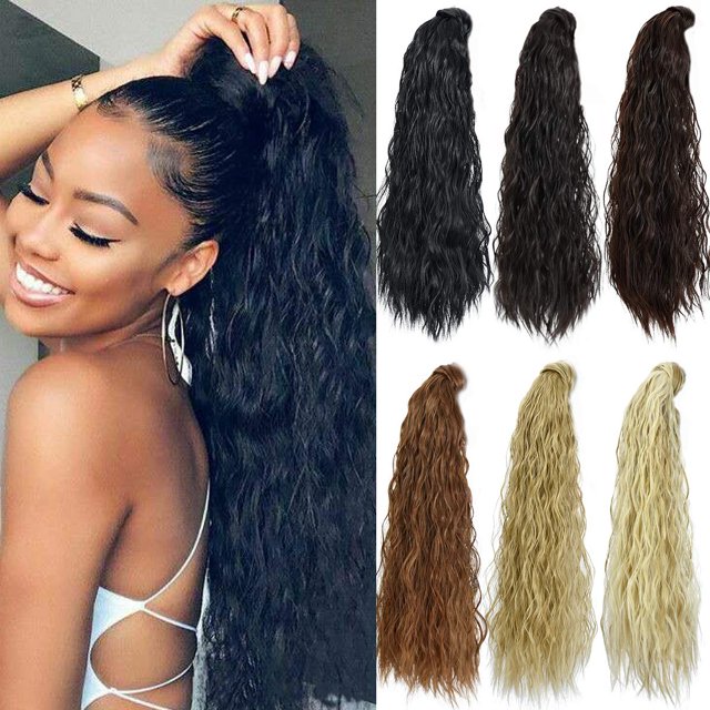 EcoNesxp extensions de Queue de Cheval extensions de Queue de Cheval à clip Brun Foncé pour Femmes Cheveux Longs Bouclés Brun Foncé extensions de Queue de Cheval