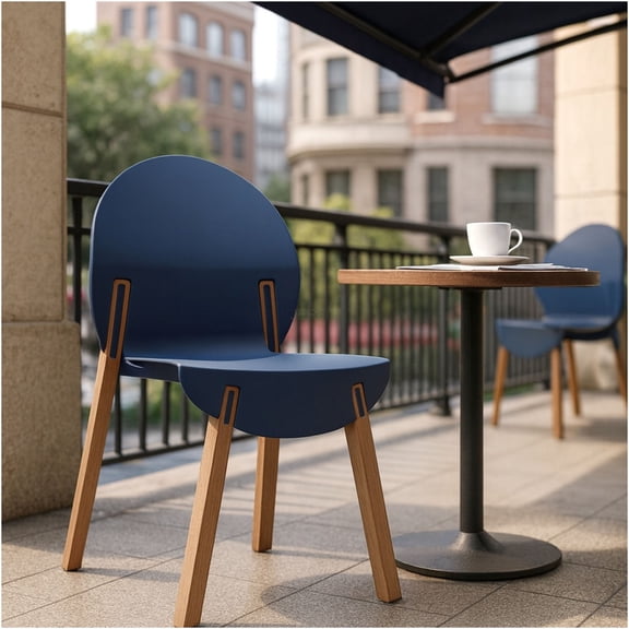 JERFIT 4-Pack Grey Blue Dining Chairs with Solid Red Oak Wood Legs, Ergonomic Stackable Side Chairs for Kitchen, Dining Room, Office