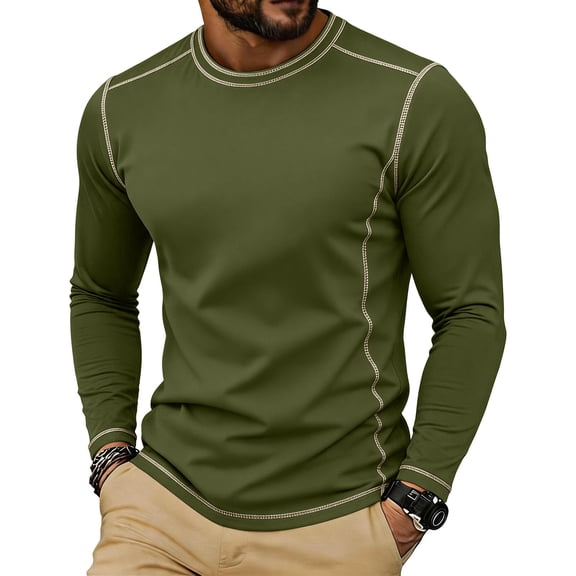 VgaVtl Long Sleeve Tshirts for Men Fall Winter Basic Going Out Crew Neck Mens Clothes Slim Solid Casual Pullover