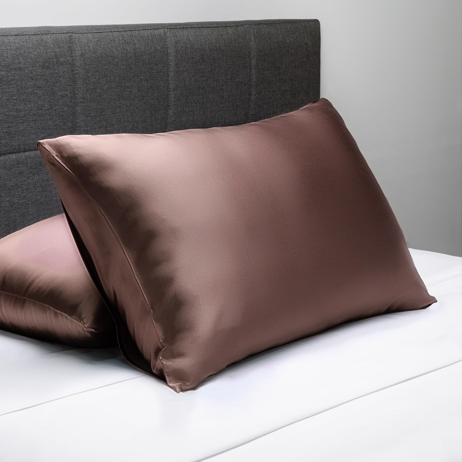 Fishers Finery 25mm 100% Pure Mulberry Silk Pillowcase Set (Chocolate, Queen, 2 Pack)
