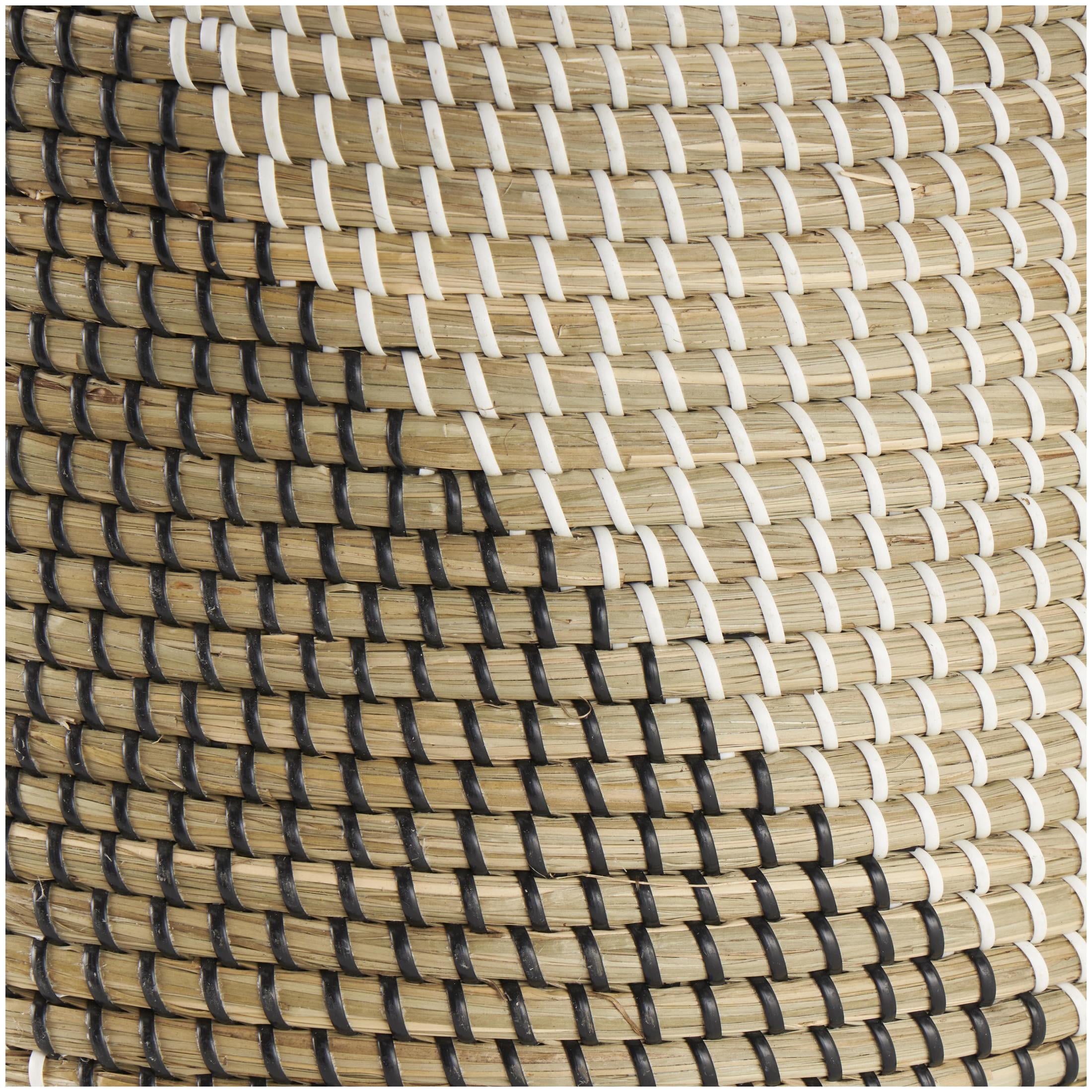 DecMode 18", 13"W Brown Seagrass Handmade Diagonal Striped Storage Basket with Leather Handles, 2-Pieces