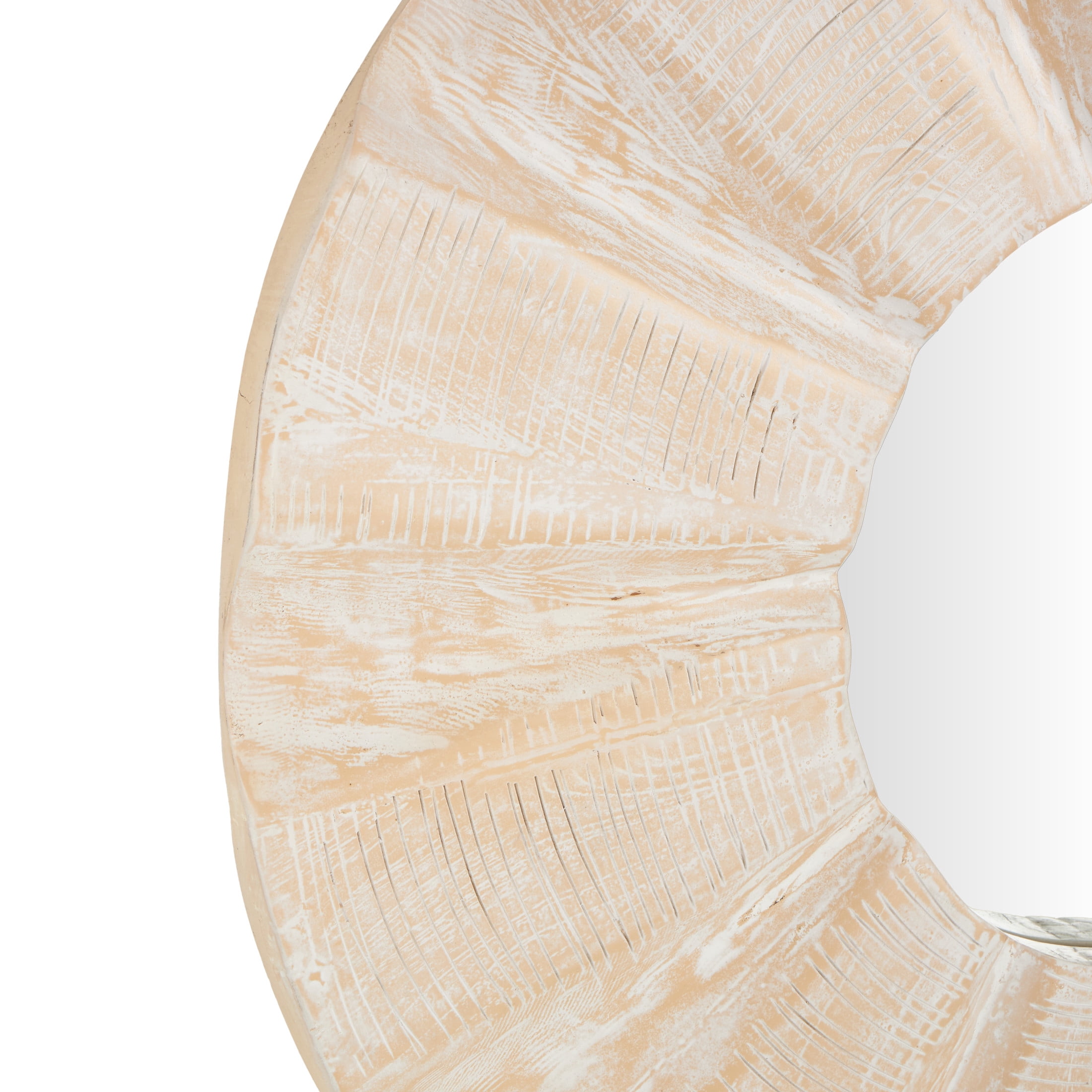 DecMode 35" x 35" Cream Handmade Large Abstract Wall Mirror with Carved Abstract Patterns