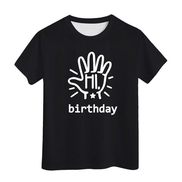 LUOGENLI T-Shirt pour Filles Fille d'Anniversaire T-Shirt à Manches Courtes T-Shirt d'Été à Col Rond Coupe Décontractée T-Shirts Basiques T-Shirts en Jean pour Filles Denim Grande Taille Noir 4-5 Ans