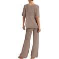 thumbnail image 5 of Biezeib Women’s Two Piece Knit Outfits Short Sleeve V Neck Hollow Out Tops and Pants Set Loungewear, 5 of 6