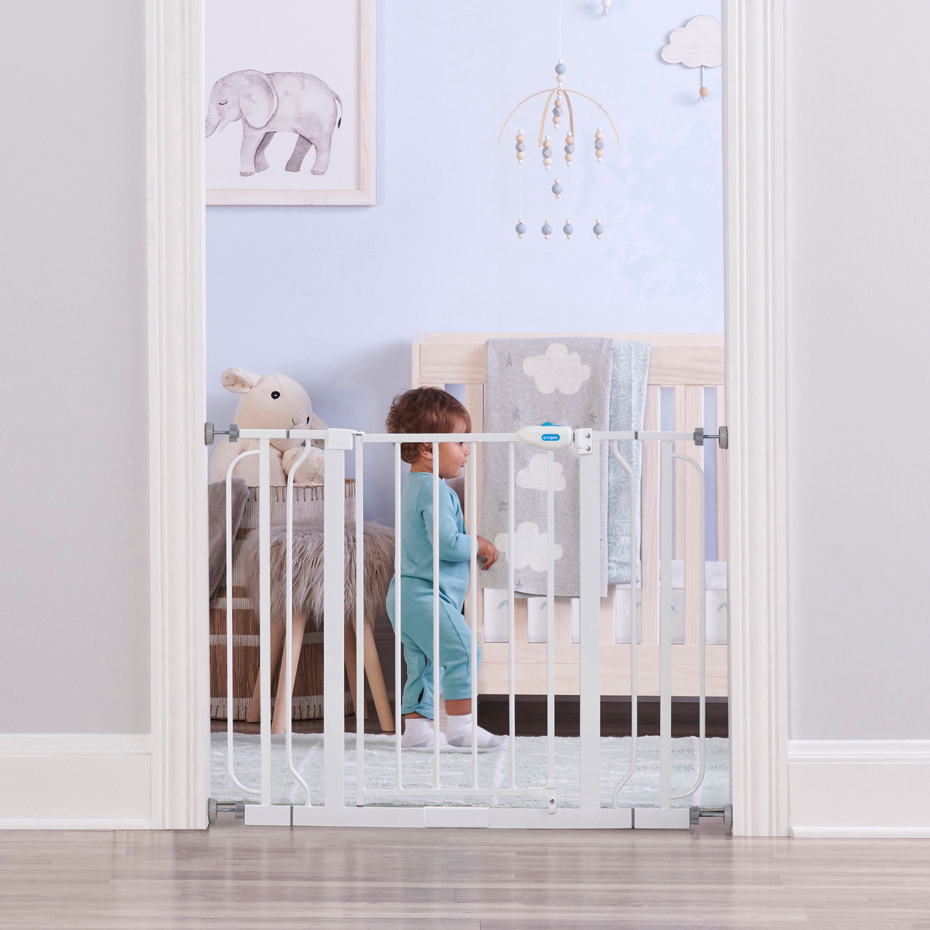 Regalo Wall Safe Extra Wide Walk Through Baby Safety Gate, White , Age Group 6 to 24 Months