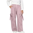 thumbnail image 2 of HAOTAGS Girls Cargo Pants (5-16) Elastic Waist Bow Decor Loose Wide Leg Casual Trousers Pink Size 15, 2 of 5