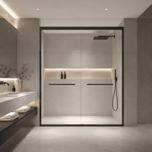 Kaisneo 60 in x 70 in, 1/4" Thick Semi-Frameless Double Sliding Glass Shower Door