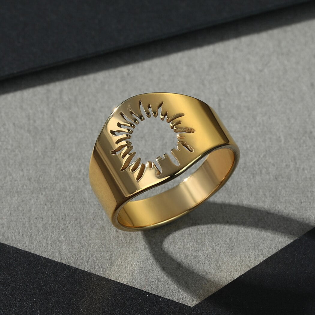 Sun Signet Sunflower Rings Round Stainless Steel Minimalist Vintage ...