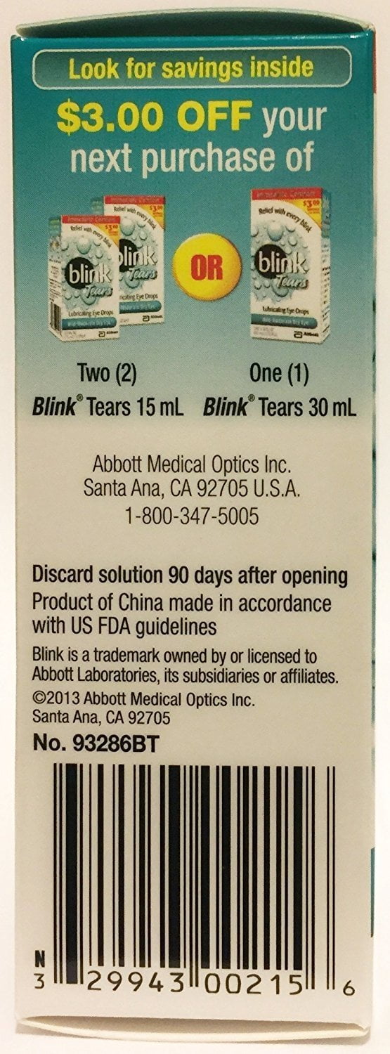 blink Tears Lubricating Eye Drops Mild-Moderate Dry Eye, 0.5 FL OZ 15 ml - 2-Pack