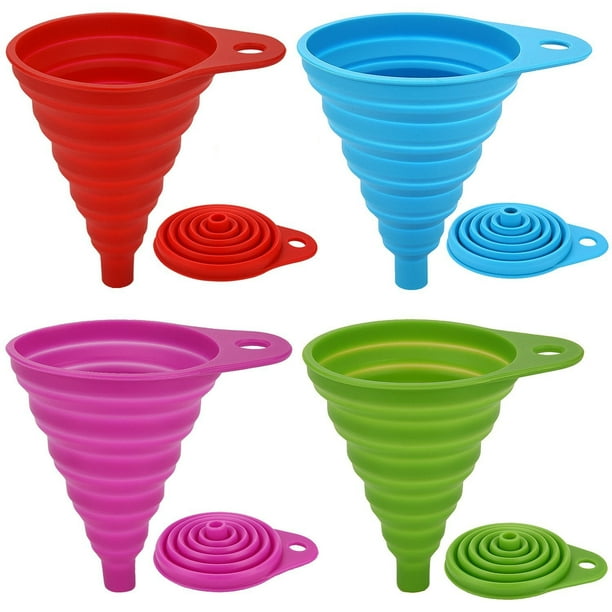 Set of 4 Silicone Collapsible Funnel Set, Small Foldable, Flexible Kitchen Funnel for Liquid