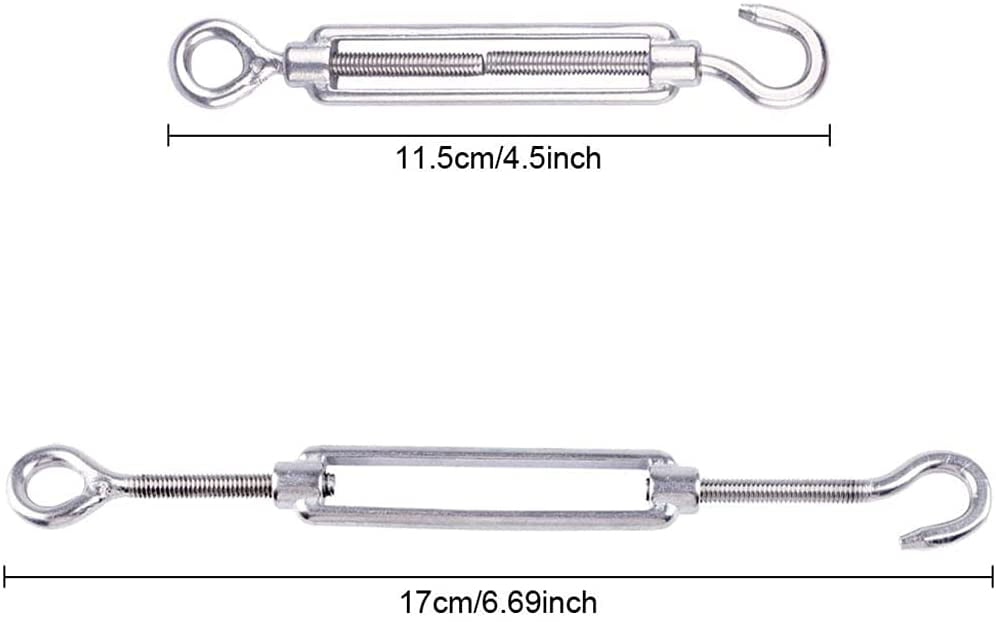 Silver AHUNTTER 20PCS Turnbuckle Wire Tensioner M4 Heavy Duty 304 Hook