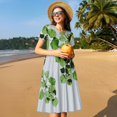 thumbnail image 4 of Easygdp Watercolor Green Leaves para Vestido Transpirable de Mujer, Vestido Suelto de Manga Corta con Pliegues y Bolsillos para el Verano, 4 of 6