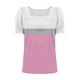 thumbnail image 5 of Women's Square Neck Tops Striped Colorblock Trendy Casual Summer Ruffled Short Sleeve T-shirts Blouses (M, Pink), 5 of 5