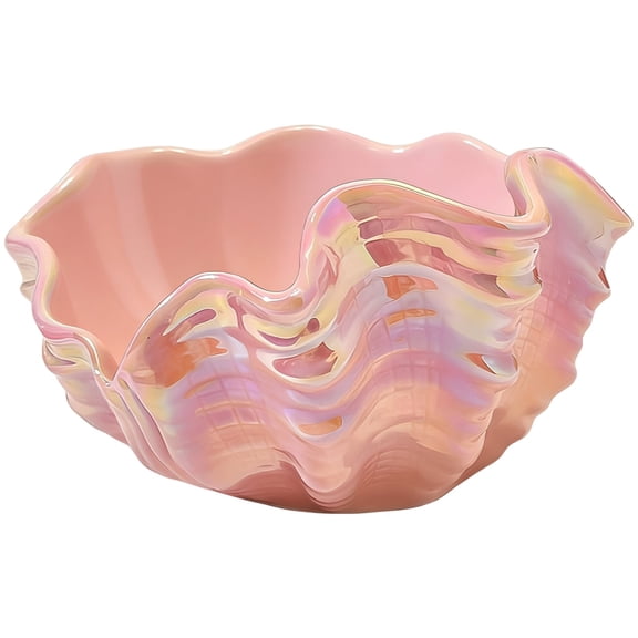 Pink Iridescent Ceramic Shell Storage Bowl, Sculptural Trinket Dish for Key Entryway Organization, Decorative Table Decor for Living Room