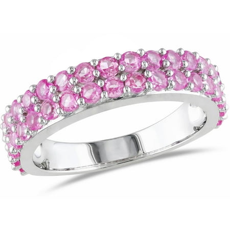 1-1/2 Carat T.G.W. Created Pink Sapphire Sterling Silver Double-Row Semi-Eternity Ring