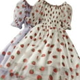 thumbnail image 2 of YM YOUMU Women Ruffle Mesh Short Puff Sleeve Dress Strawberry Print Off Shoulder Fairy Summer Dresses, 2 of 2