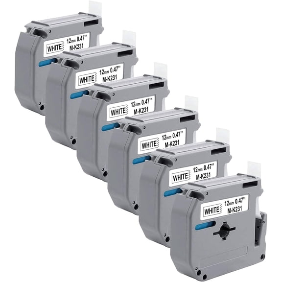 MK231 Label Tape Replacement for MK-231 MK 231 12mm 0.47 P Touch M Tape for Black on White Work for PT-M95 PT-65 PT-70 PT-85 PT-90 Label Maker,6 Pack