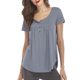 thumbnail image 2 of Mujer Cuello Redondo Top Botón Trim Plisado Busto Manga Corta Tipo Suelto Camiseta Casual Gris M, 2 of 6