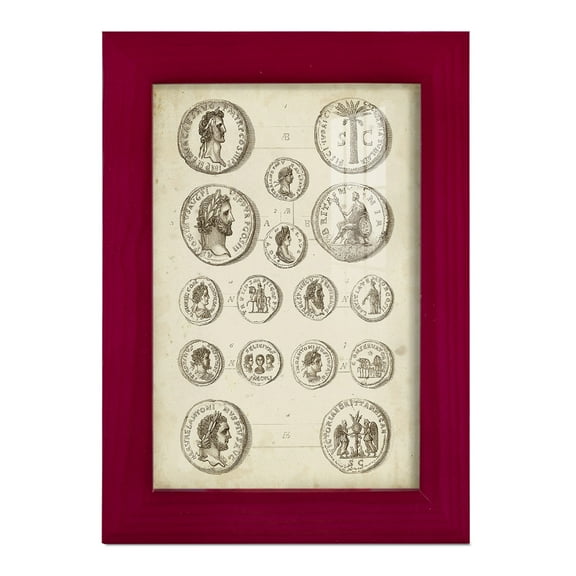 Antique Roman Coins IV -Framed Print w/glass-Cherry Red