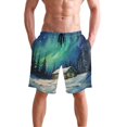 thumbnail image 4 of Dailycode Men's Quick Dry Swim Trunks Beach Shorts Casual Summer Board Shorts with Pockets, House in Winter under Aurora, 4 of 8
