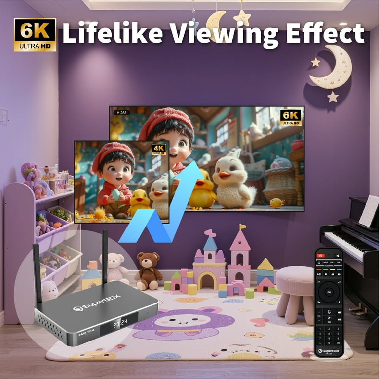 S6 Elite Ultra Superbox for TV 2025 Fully Loaded, Wireless Voice Remote Included, 1000M Ethernet Port Super Box with Voice Remote, 4G RAM+128G ROM, 6K, Easy Setup Guide by Authorised Seller