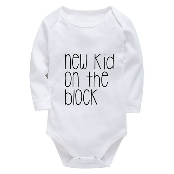 New Kid On The Block Newborn Baby Girl Long Sleeve Coming Home from Hospital Outfit Girl White Boy Onsies