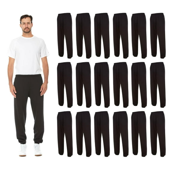 BILLIONHATS 18 Pack of Wholesale Mens Jogger Sweatpants, Homeless Shelter Donation Case, Comfy Bulk Joggers for Men Black Size 2XL